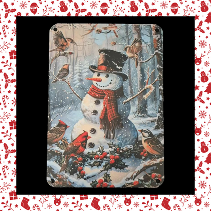 Snowman Winter Snowy Christmas Festive Scene Metal Aluminium Wall Plaque Sign