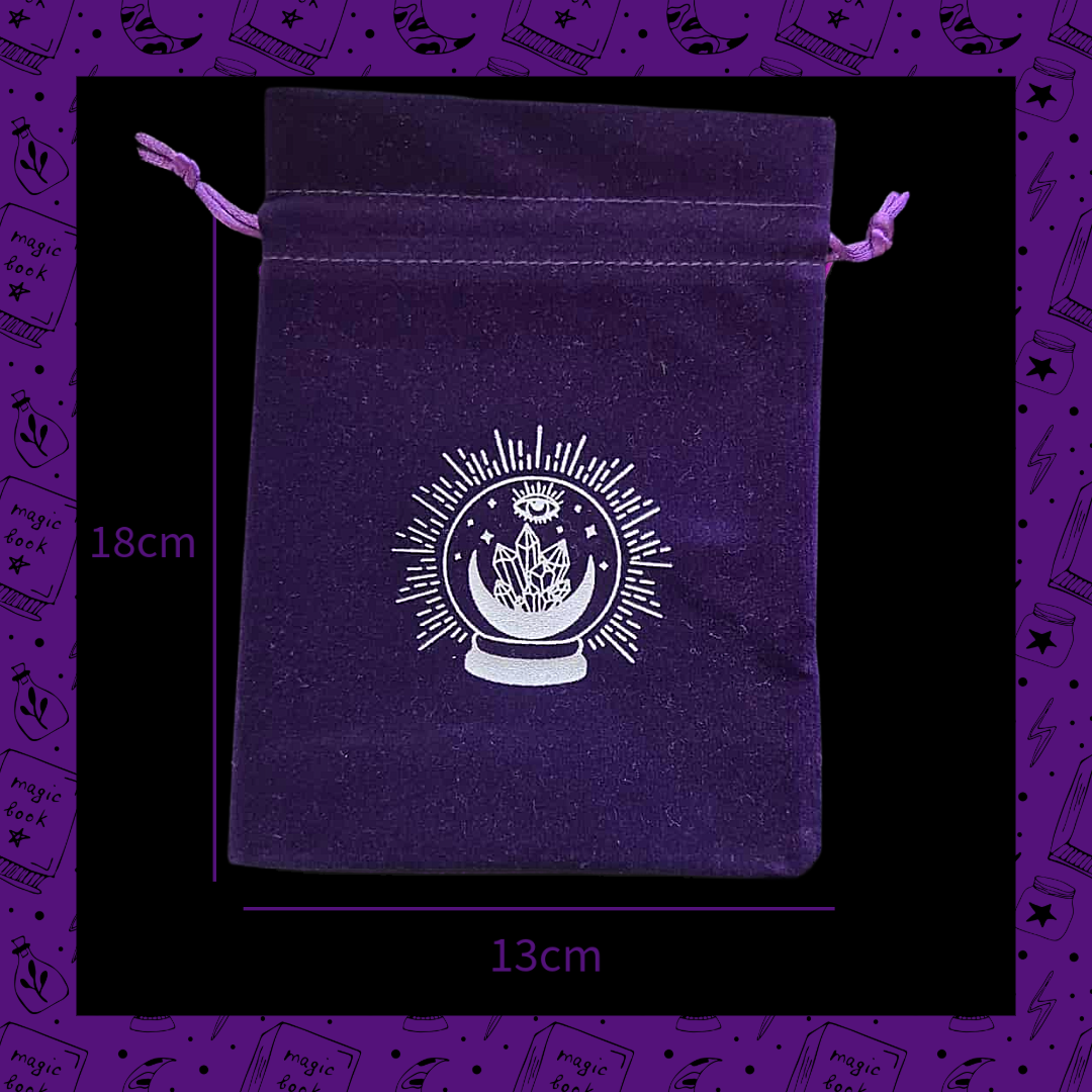 Deep Purple 13x18cm Velvet Drawstring Bag With Crystal Ball Crescent Moon Design For Gifting Jewellery Tarot Cards Crystals Game Cards And Dice Storage