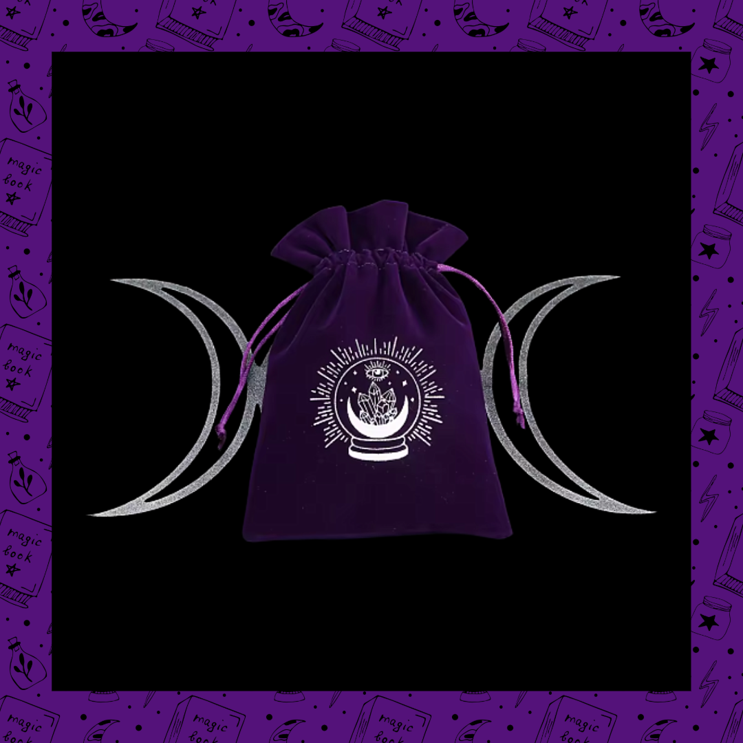 Deep Purple 13x18cm Velvet Drawstring Bag With Crystal Ball Crescent Moon Design For Gifting Jewellery Tarot Cards Crystals Game Cards And Dice Storage