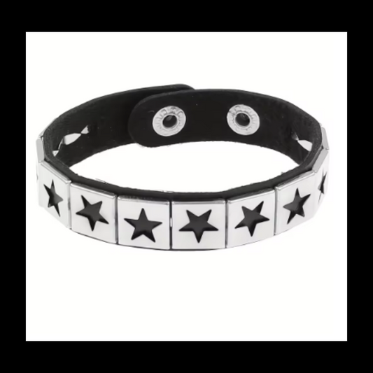 Punk Metal Gothic Rocker Metal Star PU Leather Wristband