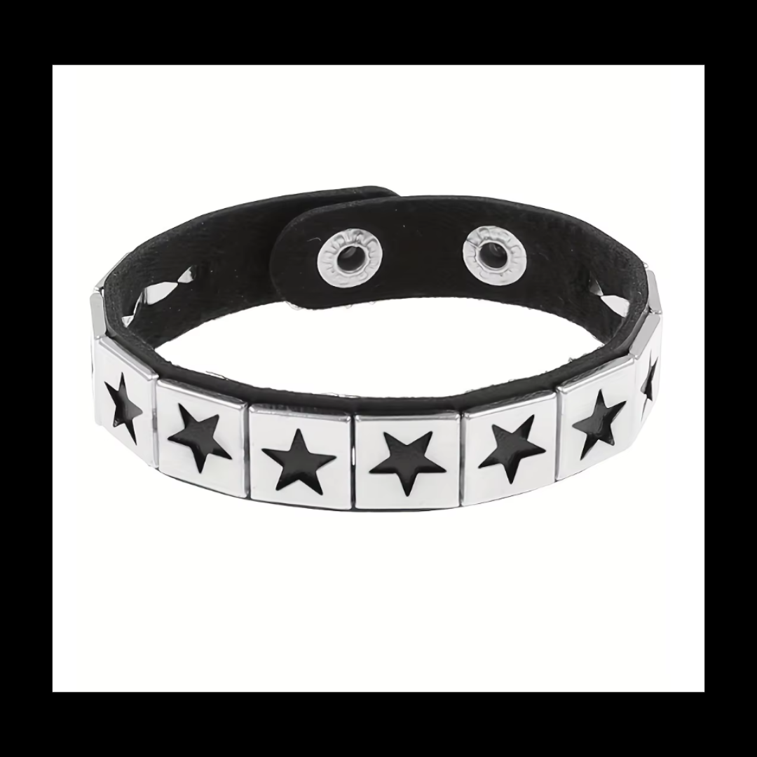 Punk Metal Gothic Rocker Metal Star PU Leather Wristband