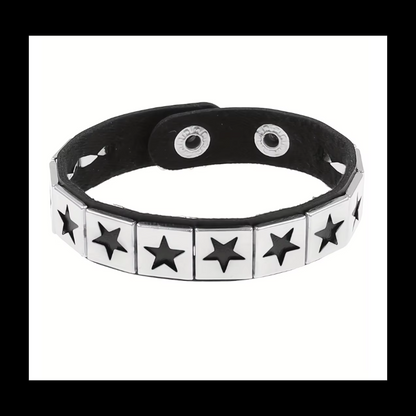 Punk Metal Gothic Rocker Metal Star PU Leather Wristband
