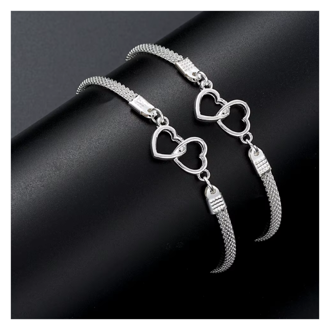 Double heart bracelets set of two