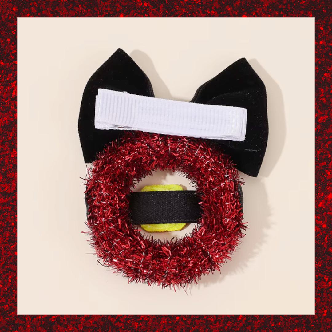Red And Black Christmas Tinsel Santa's Belt Buckle And Bow Wreath Hair Clips