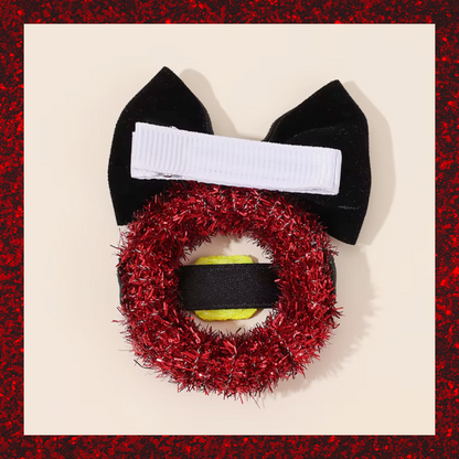 Red And Black Christmas Tinsel Santa's Belt Buckle And Bow Wreath Hair Clips