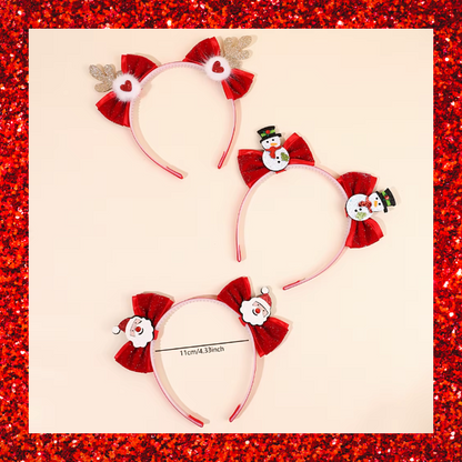 Christmas Themed Headbands Santa Snowman Fluffy Hearts Glittery Gold Cute Reindeer Antlers With Red Sparkly Bow Non-slip Hair Bands