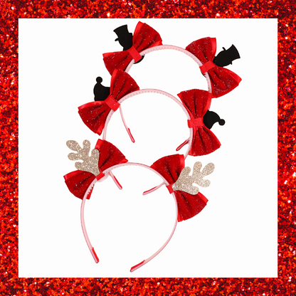 Christmas Themed Headbands Santa Snowman Fluffy Hearts Glittery Gold Cute Reindeer Antlers With Red Sparkly Bow Non-slip Hair Bands