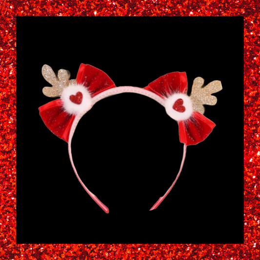 Christmas Themed Headbands Santa Snowman Fluffy Hearts Glittery Gold Cute Reindeer Antlers With Red Sparkly Bow Non-slip Hair Bands