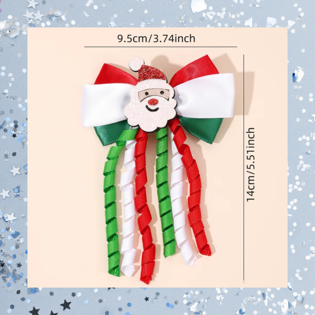 Christmas Santa Father Christmas Curly Ribbon Tassel Hair Bow Clips