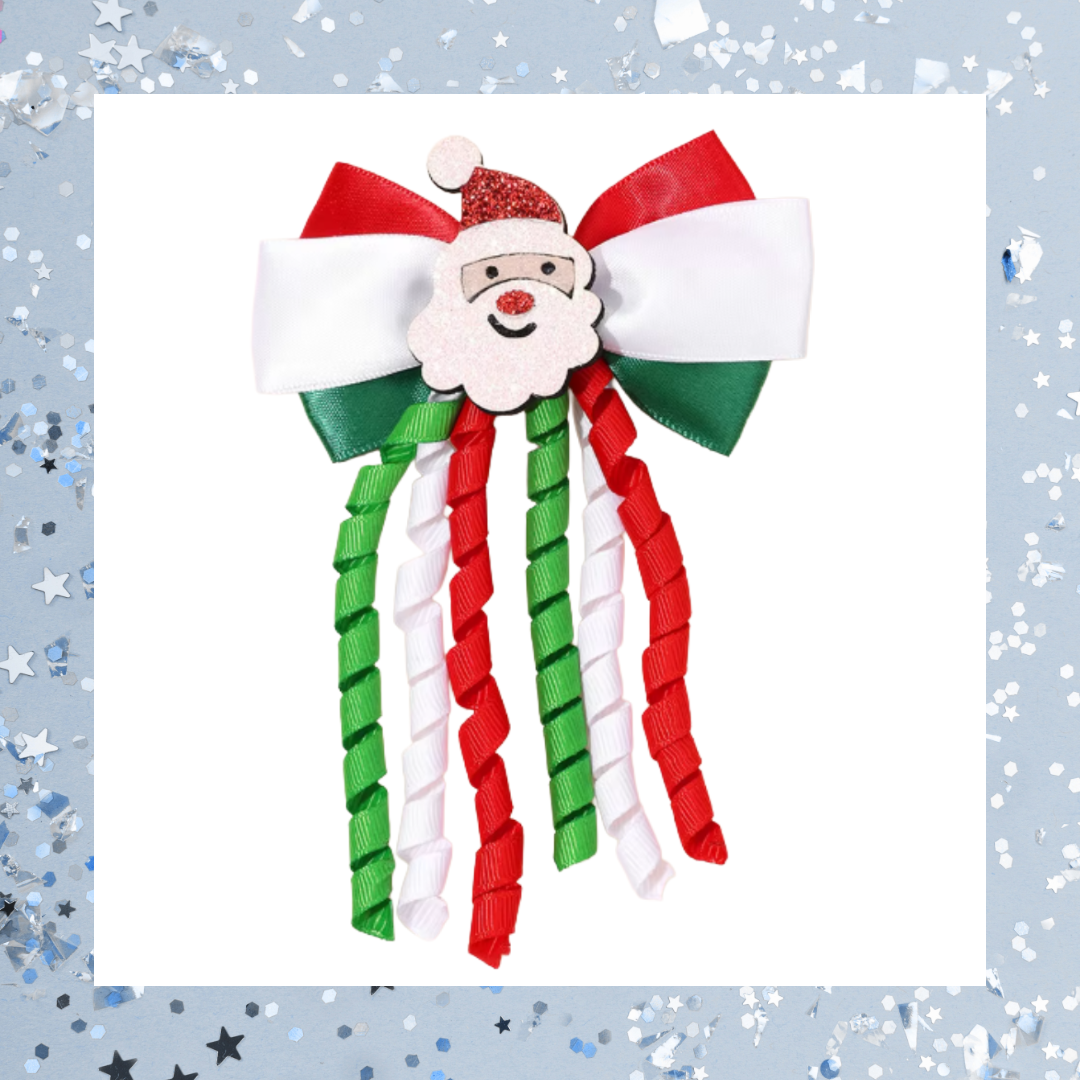 Christmas Santa Father Christmas Curly Ribbon Tassel Hair Bow Clips