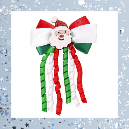 Christmas Santa Father Christmas Curly Ribbon Tassel Hair Bow Clips