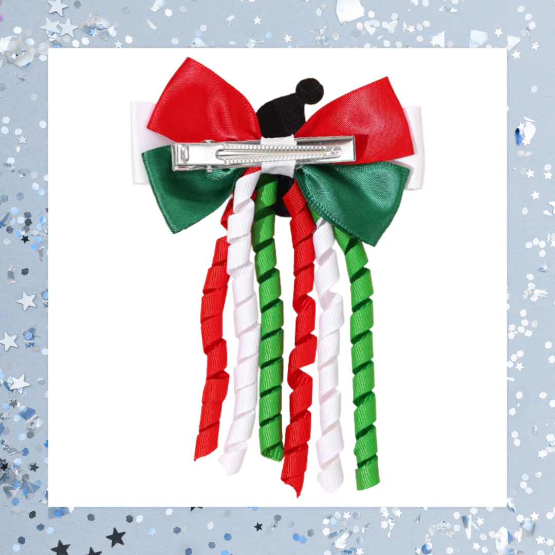 Christmas Santa Father Christmas Curly Ribbon Tassel Hair Bow Clips