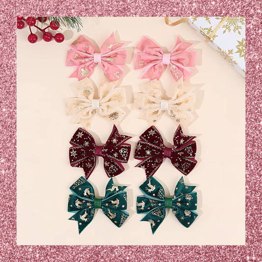 Velvet Christmas Festive Print Ribbon Hair Bow Clips