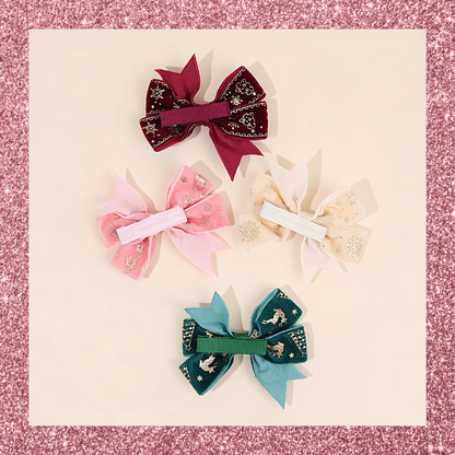 Velvet Christmas Festive Print Ribbon Hair Bow Clips