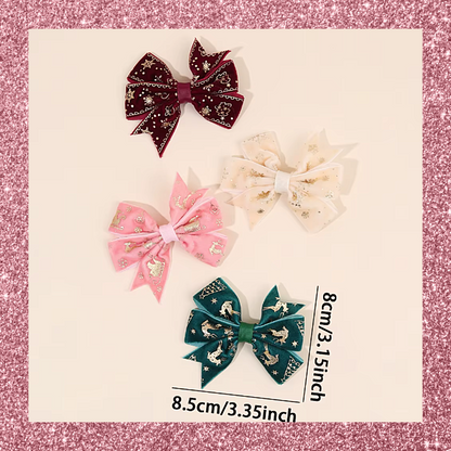 Velvet Christmas Festive Print Ribbon Hair Bow Clips