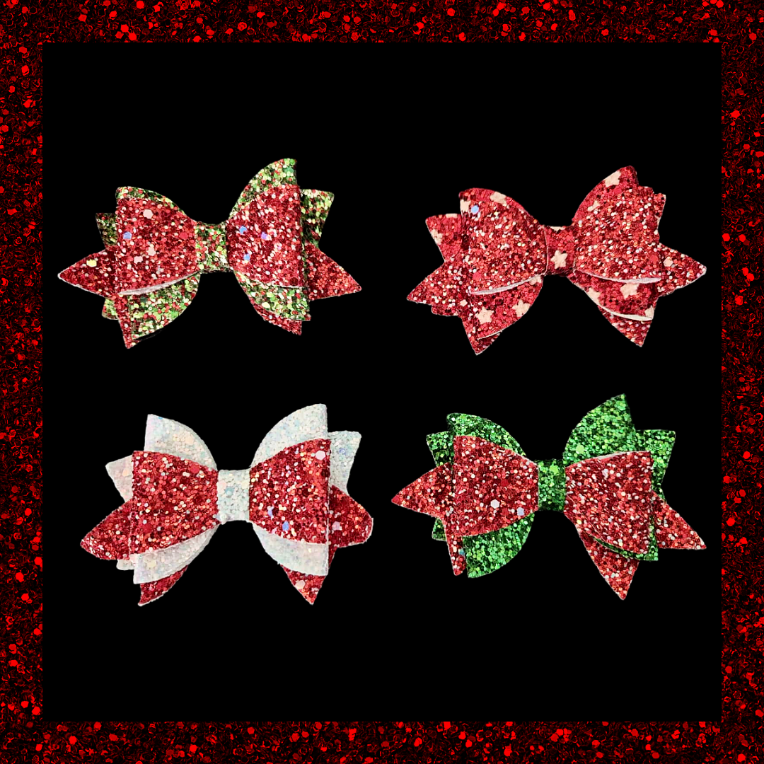 Sparkly Festive Christmas Hair Bow Clip Set