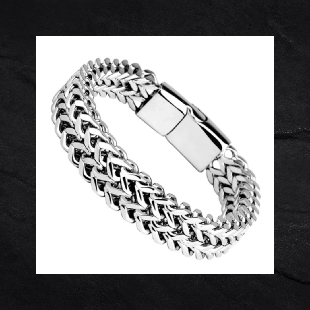 Stainless Steel Braided Double Row Wristband Bracelet