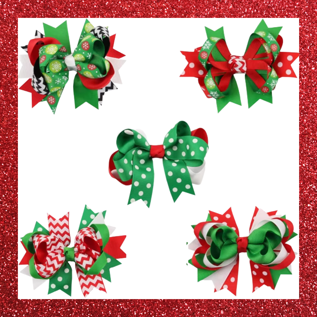 Christmas large ribbon festive hair bow clips