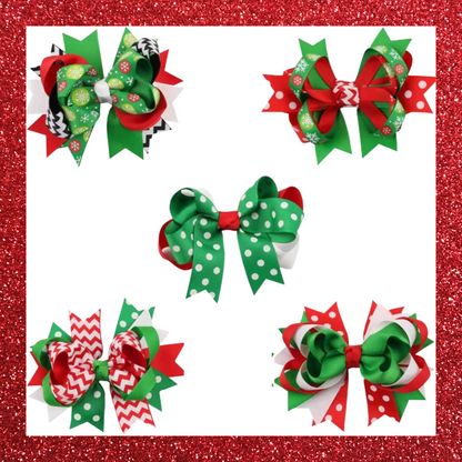 Christmas large ribbon festive hair bow clips