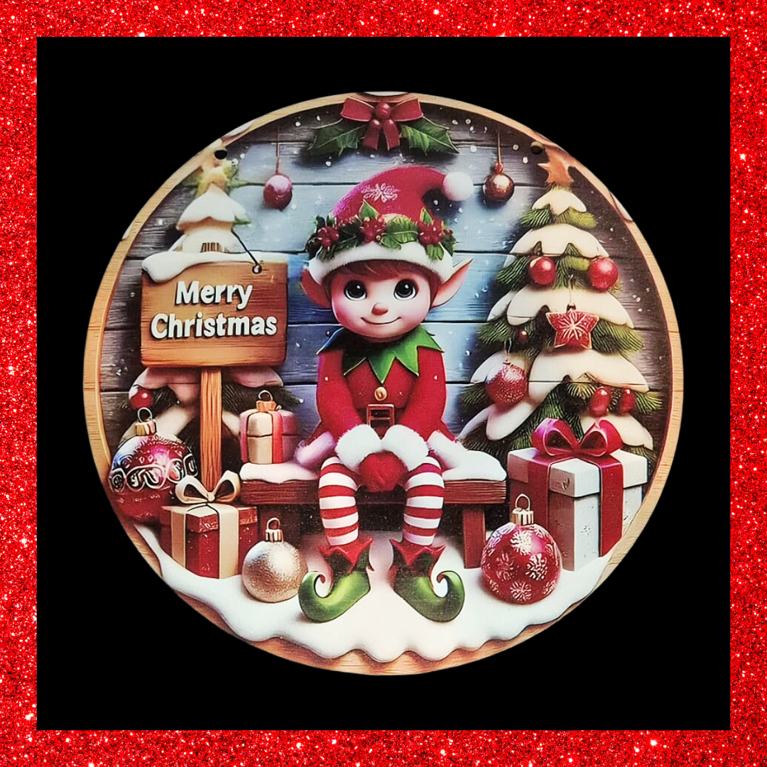 Festive Christmas Elf Merry Christmas Wooden Plaque Sign