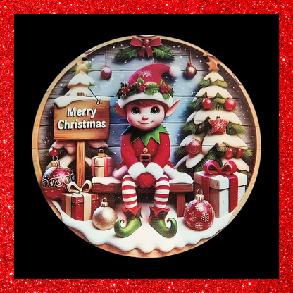 Festive Christmas Elf Merry Christmas Wooden Plaque Sign