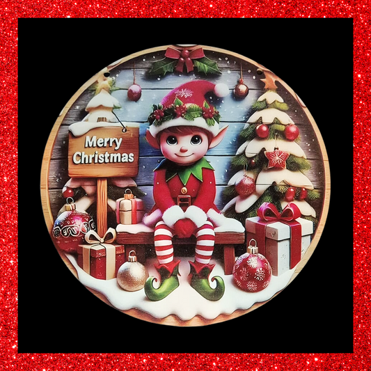 Festive Christmas Elf Merry Christmas Wooden Plaque Sign