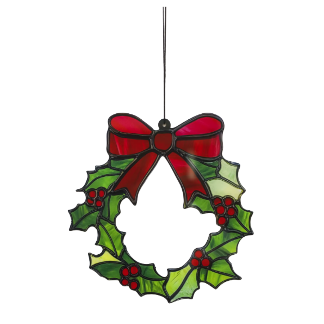 Holly wreath and bow acrylic Christmas tree hanging decoration