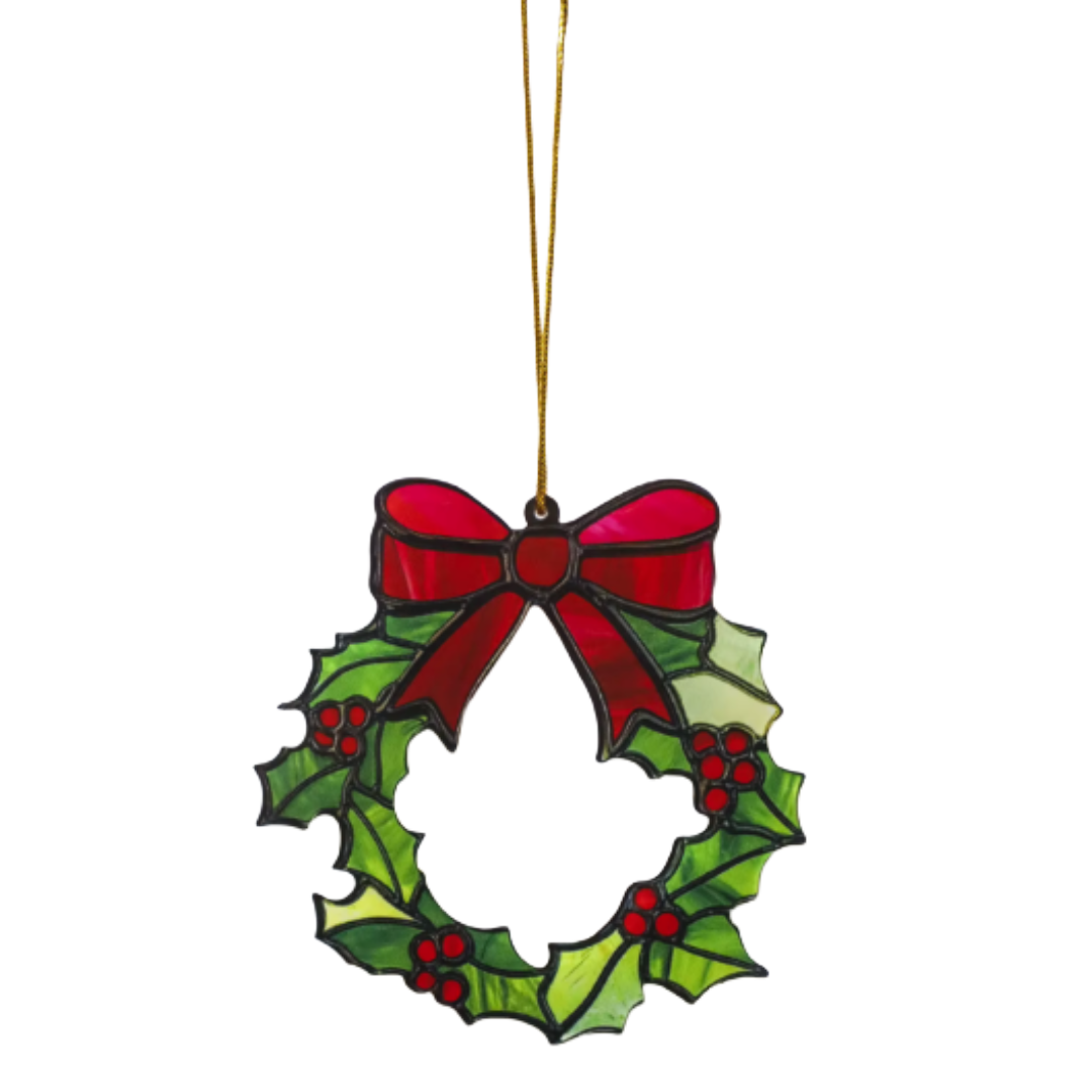 Holly wreath and bow acrylic Christmas tree hanging decoration