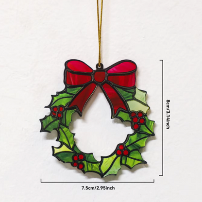 Holly wreath and bow acrylic Christmas tree hanging decoration