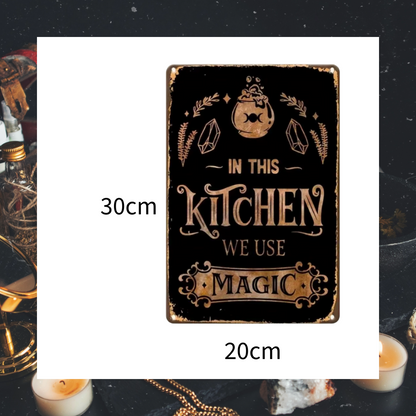 In This Kitchen We Use Magic Aluminium Metal Plaque Sign