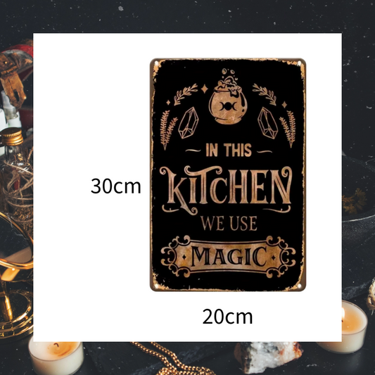 In This Kitchen We Use Magic Aluminium Metal Plaque Sign