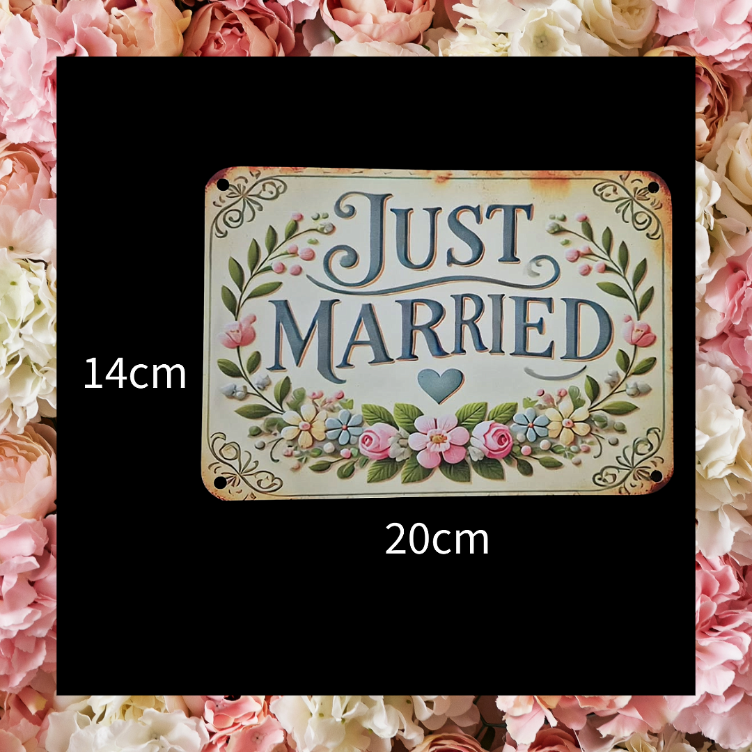 Just Married floral aluminium wall plaque sign