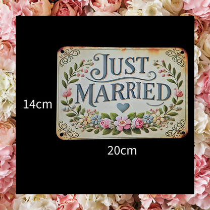 Just Married floral aluminium wall plaque sign