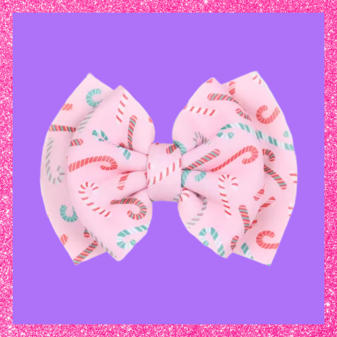 Christmas Extra Large Double Layer Puff Pink Candy Cane Festive Hair Bow Clip