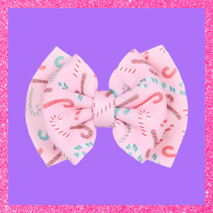 Christmas Extra Large Double Layer Puff Pink Candy Cane Festive Hair Bow Clip