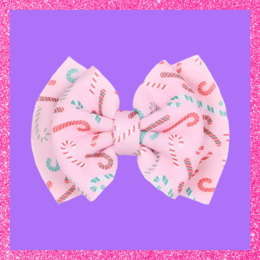 Christmas Extra Large Double Layer Puff Pink Candy Cane Festive Hair Bow Clip
