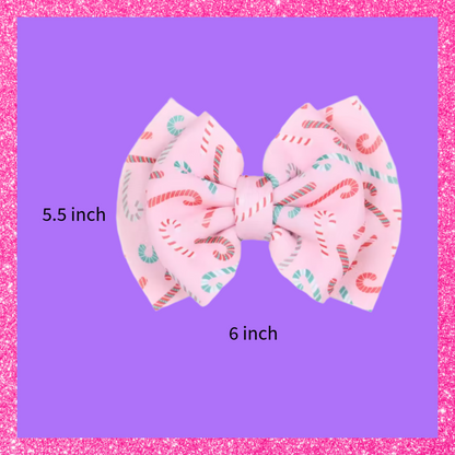 Christmas Extra Large Double Layer Puff Pink Candy Cane Festive Hair Bow Clip