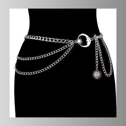 Celestial moon and sun silver chain belt
