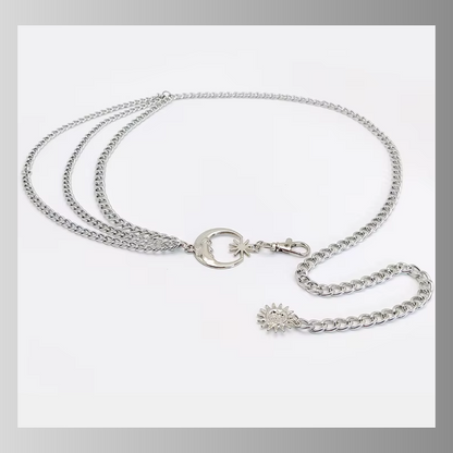 Celestial moon and sun silver chain belt