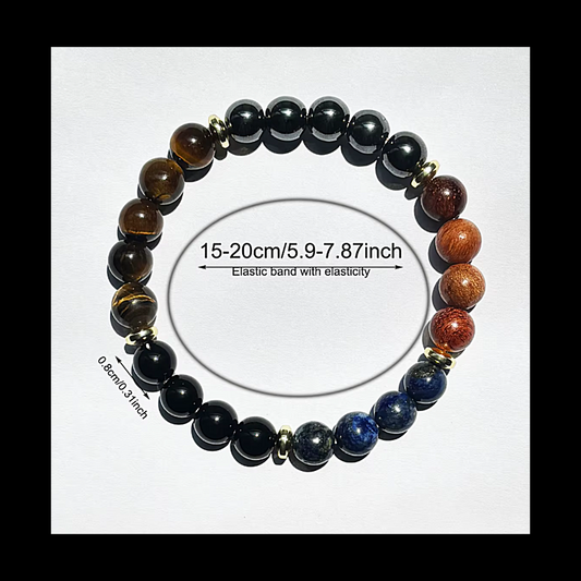 Tiger Eye Hematite Black Obsidian Lapis Lazuli and Wooden Bead Bracelet