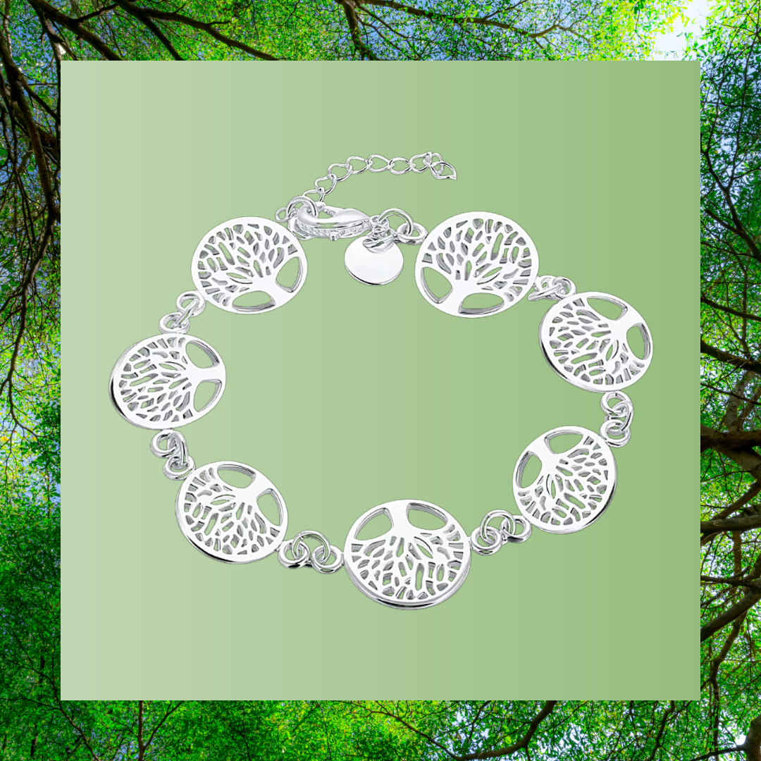 Silver plated tree of life charm bracelet