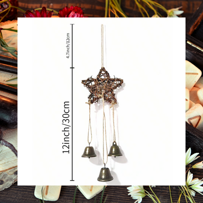 Star shaped wooden rattan witch bell hanging ornament