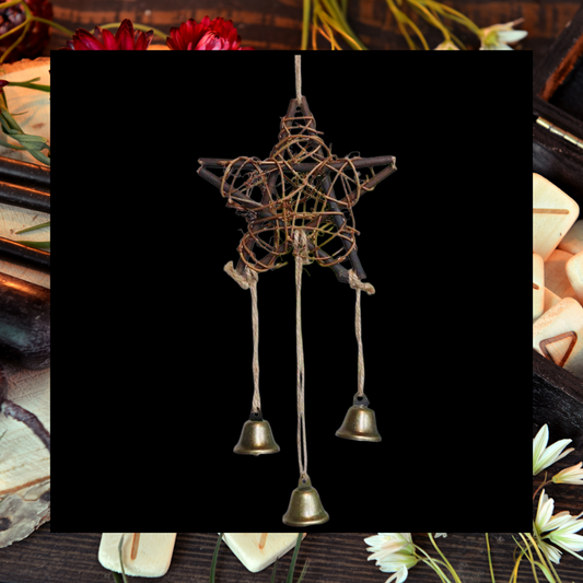 Star shaped wooden rattan witch bell hanging ornament