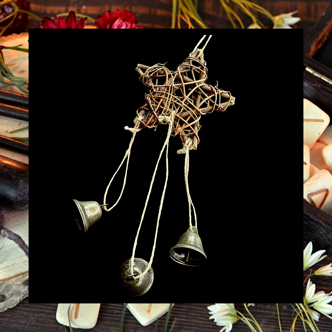 Star shaped wooden rattan witch bell hanging ornament