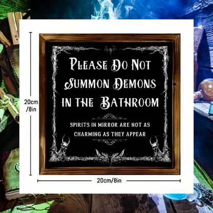 Please do not summon demons in the bathroom toilet bathroom humour wooden framed wall hanging plaque
