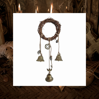 Round rattan witch bells hanging ornament with charms