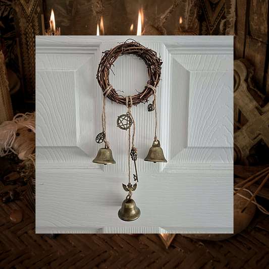 Round rattan witch bells hanging ornament with charms