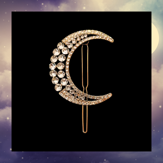 Celestial rhinestone crescent moon hair pin clip