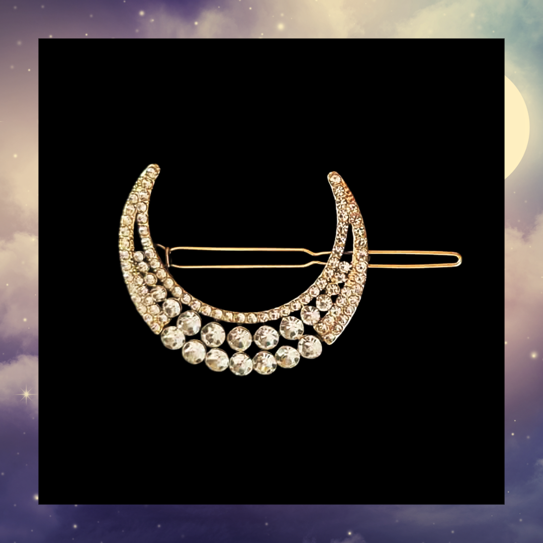 Celestial rhinestone crescent moon hair pin clip
