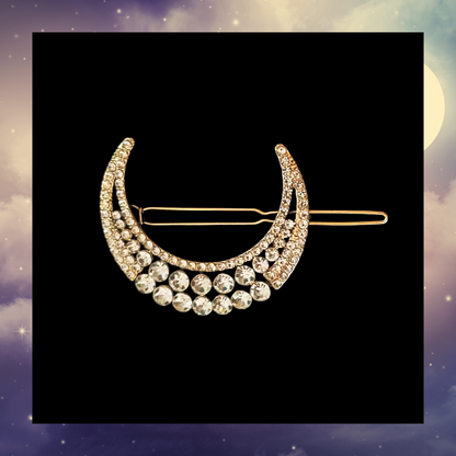 Celestial rhinestone crescent moon hair pin clip